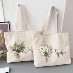 Personalized Shoulder Bag Birth Month Flower with Name Tote Bag Monogram Canvas Bags Wendding Birthday Holiday Best Gift for Her