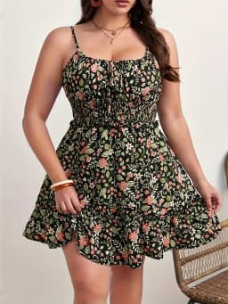 Plus Size Summer Women Elegant Floral Print Dress Vacation Vintage Casual Sleeveless Ruffle Sling Dresses