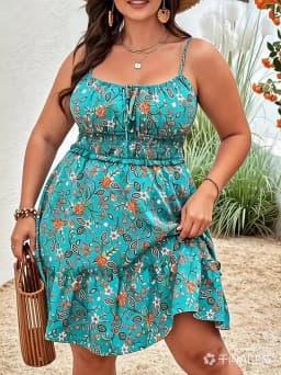 Plus Size Summer Women Elegant Floral Print Dress Vacation Vintage Casual Sleeveless Ruffle Sling Dresses