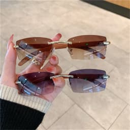 Trendy Punk Sunglasses Rimless Rectangle Sun Glasses for Men Women Fashion UV400 Driving Shades Frameless Gradient Eyewear