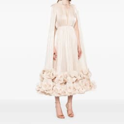 Exquisite Ruffle Detail Evening Dress A-line Cape Sleeves Party Prom Formal Midi Red Carpet Dress For Special Occasions