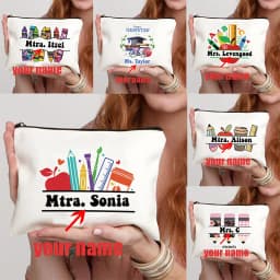 Teacher Name Custom Makeup Bag Best Graduation Gift for Teachers Pencil Case Back To School Gift for Teacher Women Purse