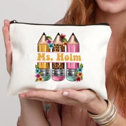 Teacher Name Custom Makeup Bag Best Graduation Gift for Teachers Pencil Case Back To School Gift for Teacher Women Purse