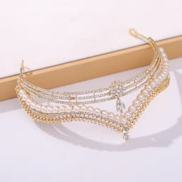Baroque Luxury Golden Plated Crystal Pearls Bridal Tiaras Crown Rhinestone Pageant Diadem CZ Headbands Wedding Hair Accessories