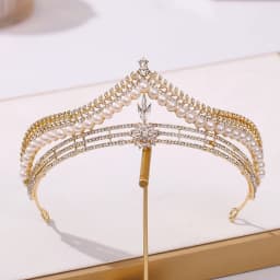 Baroque Luxury Golden Plated Crystal Pearls Bridal Tiaras Crown Rhinestone Pageant Diadem CZ Headbands Wedding Hair Accessories