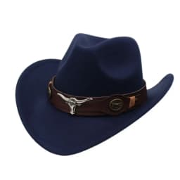 New Felt Western Cowboy Hat Ethnic Style with Cow Band Roll Brim Cowgirl Cap Soft Ox Head Accessories Tibetan Style Top Hat Men