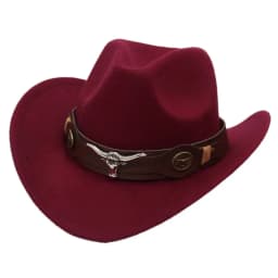 New Felt Western Cowboy Hat Ethnic Style with Cow Band Roll Brim Cowgirl Cap Soft Ox Head Accessories Tibetan Style Top Hat Men
