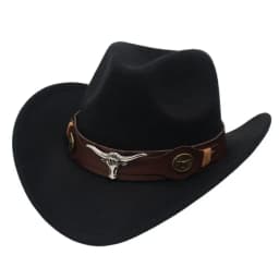 New Felt Western Cowboy Hat Ethnic Style with Cow Band Roll Brim Cowgirl Cap Soft Ox Head Accessories Tibetan Style Top Hat Men