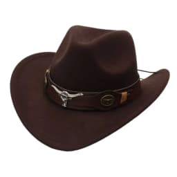 New Felt Western Cowboy Hat Ethnic Style with Cow Band Roll Brim Cowgirl Cap Soft Ox Head Accessories Tibetan Style Top Hat Men