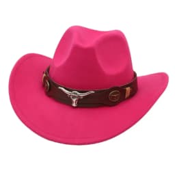 New Felt Western Cowboy Hat Ethnic Style with Cow Band Roll Brim Cowgirl Cap Soft Ox Head Accessories Tibetan Style Top Hat Men