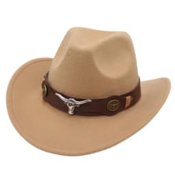 New Felt Western Cowboy Hat Ethnic Style with Cow Band Roll Brim Cowgirl Cap Soft Ox Head Accessories Tibetan Style Top Hat Men