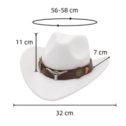 New Felt Western Cowboy Hat Ethnic Style with Cow Band Roll Brim Cowgirl Cap Soft Ox Head Accessories Tibetan Style Top Hat Men