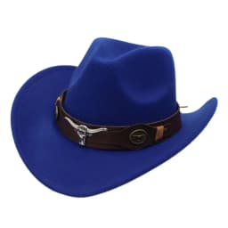 New Felt Western Cowboy Hat Ethnic Style with Cow Band Roll Brim Cowgirl Cap Soft Ox Head Accessories Tibetan Style Top Hat Men