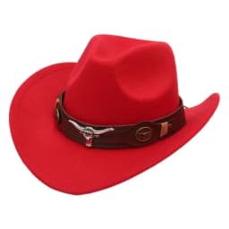 New Felt Western Cowboy Hat Ethnic Style with Cow Band Roll Brim Cowgirl Cap Soft Ox Head Accessories Tibetan Style Top Hat Men