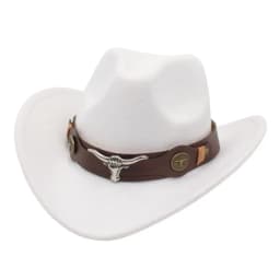 New Felt Western Cowboy Hat Ethnic Style with Cow Band Roll Brim Cowgirl Cap Soft Ox Head Accessories Tibetan Style Top Hat Men
