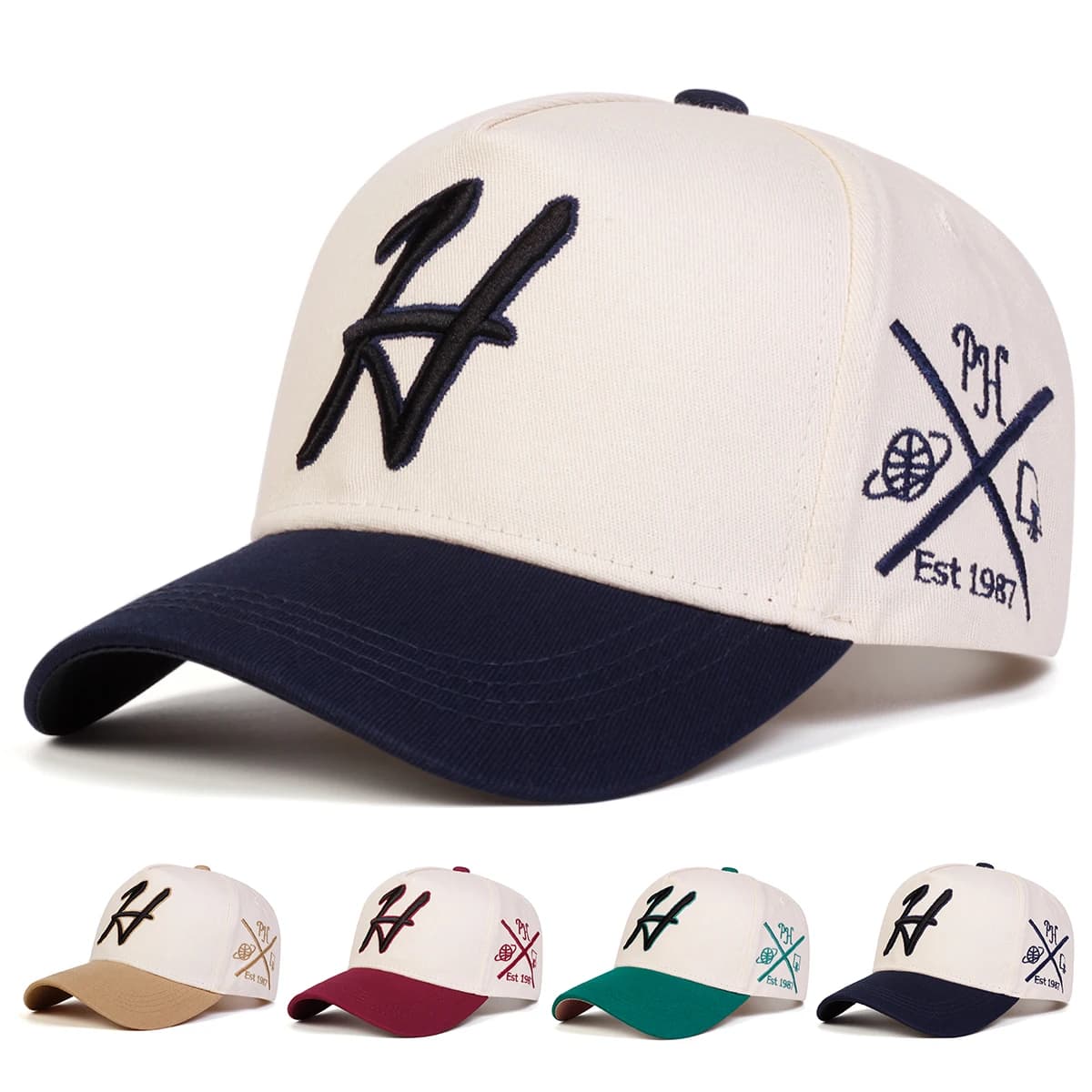 Unisex H Letter Embroidered Baseball Caps Spring Autumn Outdoor Adjustable Casual Hats Sunscreen Hat