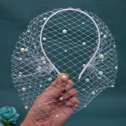 JM26 Tulle Cage Veil with Pearls Wedding Birdcage Veil with Headband face Cover Bride Headdress Wedding Accessories Mariage