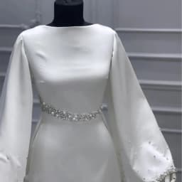 Customized Elegant Muslim Wedding Dress Bride Beaded Pearls Ivory Bridal Gowns High Neck Robe Simple High Quality Prom Dresses
