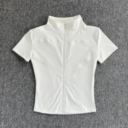 Summer High Quality Waist Slimming Training Tops Women's Quick-drying Tight Stand Collar Full Zipper Short Sleeves Yoga Shirts
