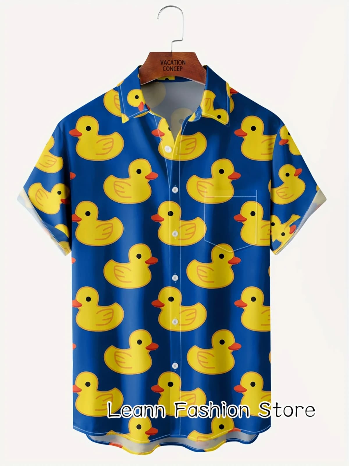 Men Summer Cute Cartoon Yellow Ducks Print Shirt Hawaiian Vacation Clothing Male Button Lapel Collar Fashion Beach