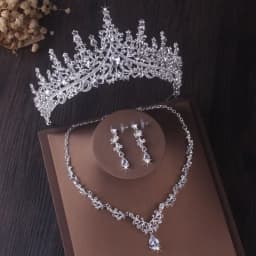 Bridal Headwear Luxury Silver-Color Crystal Water Drop Rhinestone Tiara Necklace Earrings Wedding 4 Pcs Jewelry Set