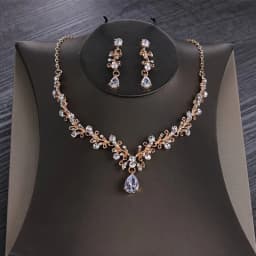 Bridal Headwear Luxury Silver-Color Crystal Water Drop Rhinestone Tiara Necklace Earrings Wedding 4 Pcs Jewelry Set