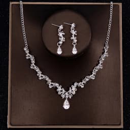 Bridal Headwear Luxury Silver-Color Crystal Water Drop Rhinestone Tiara Necklace Earrings Wedding 4 Pcs Jewelry Set