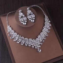 Bridal Headwear Luxury Silver-Color Crystal Water Drop Rhinestone Tiara Necklace Earrings Wedding 4 Pcs Jewelry Set