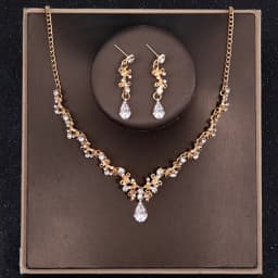 Bridal Headwear Luxury Silver-Color Crystal Water Drop Rhinestone Tiara Necklace Earrings Wedding 4 Pcs Jewelry Set