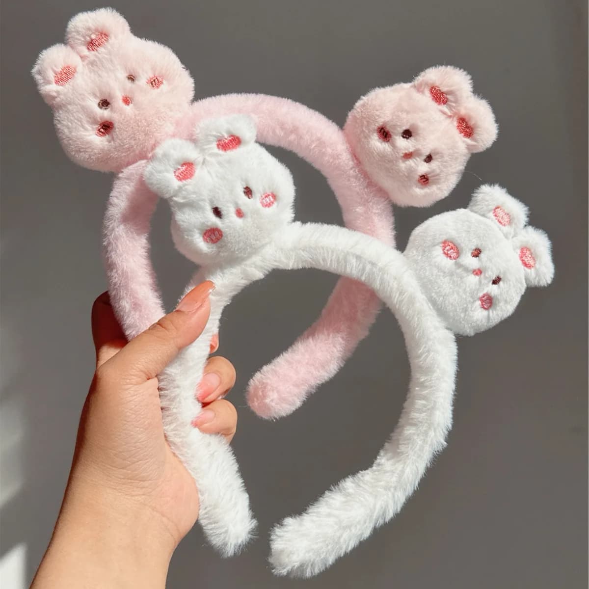 Cute Wool Rabbit Head Headband for Women Ladies Head Wears Princess Girls Lovely Bunny Head Hoop