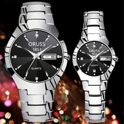 2pcs Couples Dial Cutting Quartz Watch Business Fashion Analog Calendar Wrist Watch Valentines Gift For Men Women Date Watch