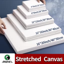 Marie's 3 Pack Stretched Canvas with 6x6", 8x8", 12x12", 12x16" and 16x20", 100% Cotton Primed White Rectangular Wooden Framed