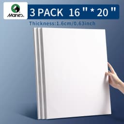 Marie's 3 Pack Stretched Canvas with 6x6", 8x8", 12x12", 12x16" and 16x20", 100% Cotton Primed White Rectangular Wooden Framed