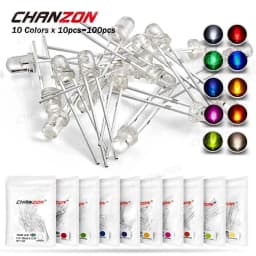 100pcs 3mm LED Diode Kit Ultra Bright Warm White Red Green Blue UV Purple Yellow Orange Pink 2V 3V F3 3 mm Emitting Assorted Set