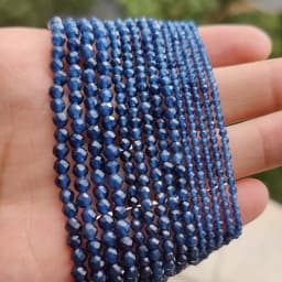 Natural Blue Sapphire Round Faceted Loose Spacer Tiny Beads DIY Bracelet Earring Charms for Jewelry Making 15inch  2/3/4mm