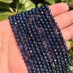 Natural Blue Sapphire Round Faceted Loose Spacer Tiny Beads DIY Bracelet Earring Charms for Jewelry Making 15inch  2/3/4mm
