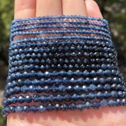 Natural Blue Sapphire Round Faceted Loose Spacer Tiny Beads DIY Bracelet Earring Charms for Jewelry Making 15inch  2/3/4mm