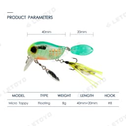 LETOYO 40mm 8g Floating Crankbait Artificial Surface Fishing Bait Crank Wobbler Shallow Topwater Trout Bass Fishing Lures