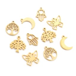 10pcs/lot 316 Stainless Steel Gold Plated Tree Moon Butterfly Small Charms Pendant For Necklace DIY Jewelry Making