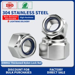 DIN982 Thickened Nylon Insert Lock Nut 304 SS Hex Locknut M3 M4 M5 M6 M8 M10 M12 M14 M16 M18 M20 Heavy Duty Anti-Loosening Nuts