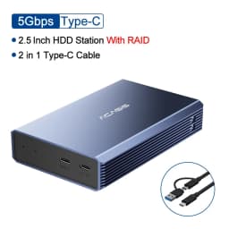 Acasis 2.5 Inch HDD Case Dual Bay External Hard Drive Enclosure Case HDD SSD Case RAID Array Type C 2.5" Disk Array Enclosure