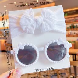 2 Pcs/Set New Children Fashion Round Bowknot Colors Sunglasses UV400 Cute Soft Bowknot Wide Hairbands Set Kids Hair Accessories