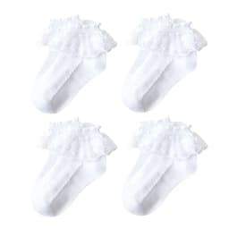 4 Pairs Girls Lace Ruffle Socks Adorable Princess-Style Kids Dance-Ready Socks with Frilly Trim