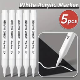 5pcs White Acrylic Marker,Permanent Pen Art Supplies for Black Paper,Tire,Plastic,Stone,Metal,Painting for Artists,Beginners