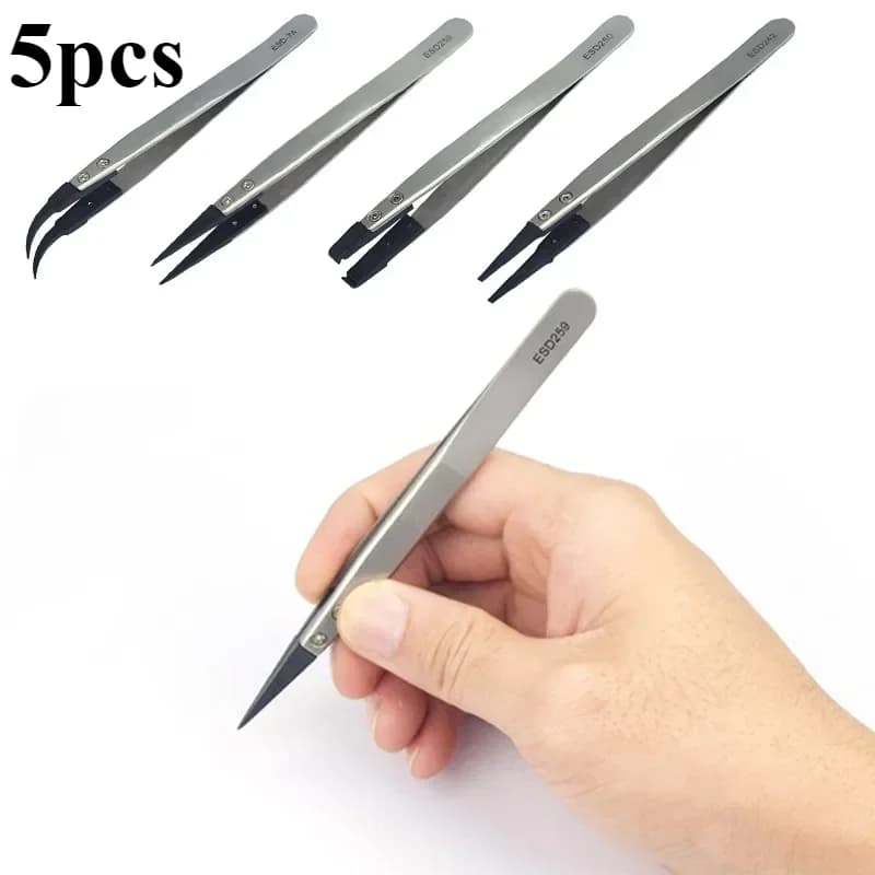 1-5PC Watch Hands Installation Work Tweezers Straight Elbow Handle Stainless Antistatic Plastic Tweezers ESD-259 ESD-259A ESD-7A