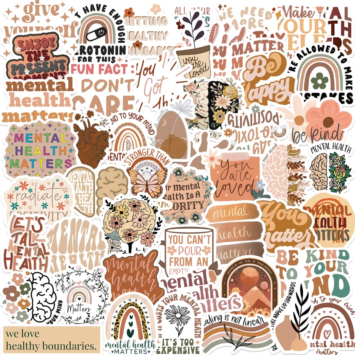 50pcs Bohemian Style Mental Health Graffiti Stickers For Laptop Phone Water Bottle Notebook Scrapbook Fridge Sticker Decal