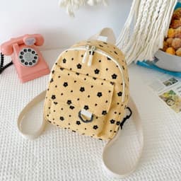 Cute Flower Print Small Backpacks Lightweight Multiple Pocket Corduroy Mini Backpack Ladies Fashion Women Shoulder Bag 4Colors