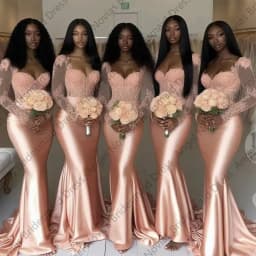 Customized Long Sleeves Mermaid Peach African Bridesmaid Dresses Wedding Party Gowns vestido de festas elegante casamento
