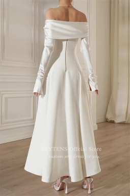 Chic Satin Wedding Dresses Detachable Sleeves Ankle Length Bridal Gowns Lace Off-Shoulder Vestido De Noiva Custom Bride Dress