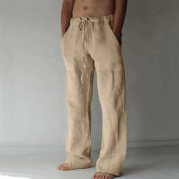 Men's Cotton Long Pants Summer Solid Color Breathable Trousers Male Casual Elastic Waist Casual Pants Harajuku Trous